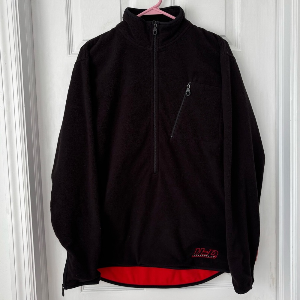 Vintage Harley Davidson Black Half Zip Fleece Pullover Sweater